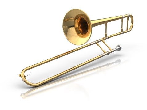 A yellow brass trombone