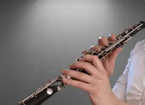 Closeup of an oboe being played