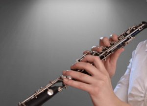 Closeup of an oboe being played