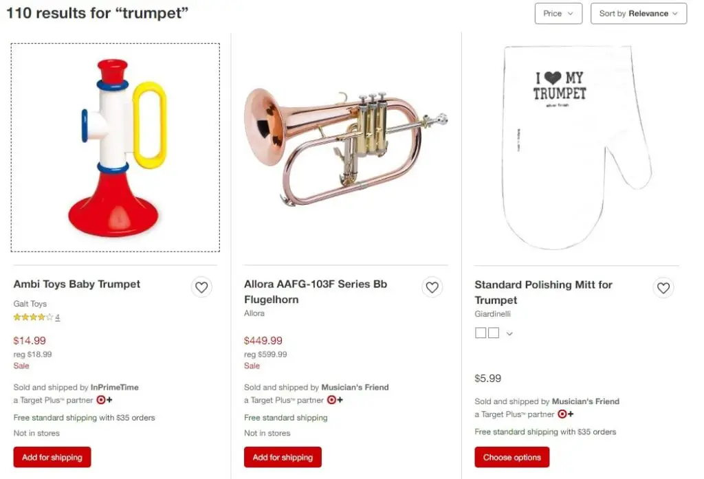 Looking for trumpets in Target online