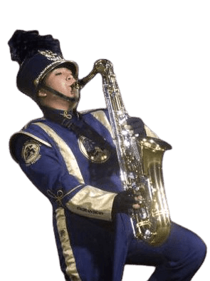 Marching band saxophone player performing