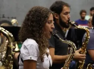 Saxophone players performing