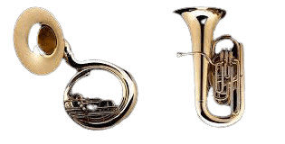 A Sousaphone and a Tuba side by side