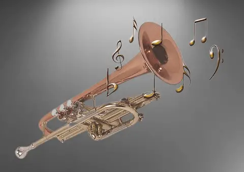 Trombone and music notes