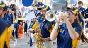 a Marching Band performing in a parade