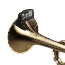 a tuner clipped on a trumpet