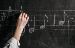 chalkboard with music notes