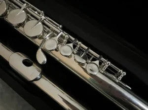 a detailed view of an ergonomic left hand of a flute