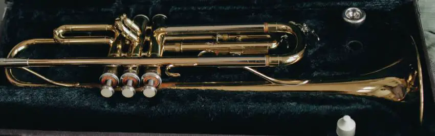 Trumpet lying on a case